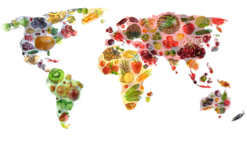 World Map of vegetables and fruit